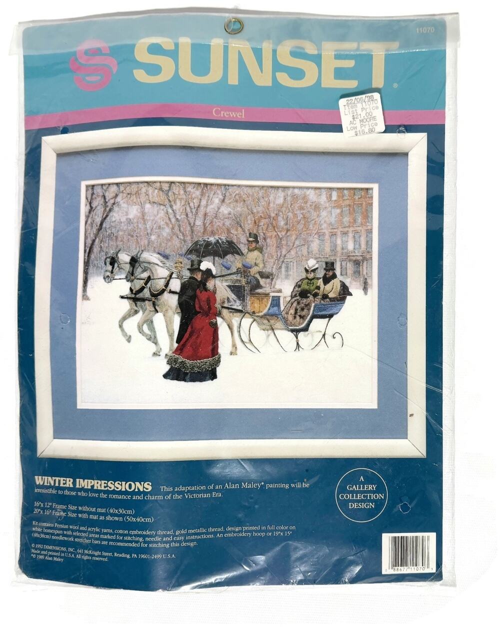 SUNSET Crewel Embroidery Kit 11070 Winter Impressions Alan Maley Needlecraft